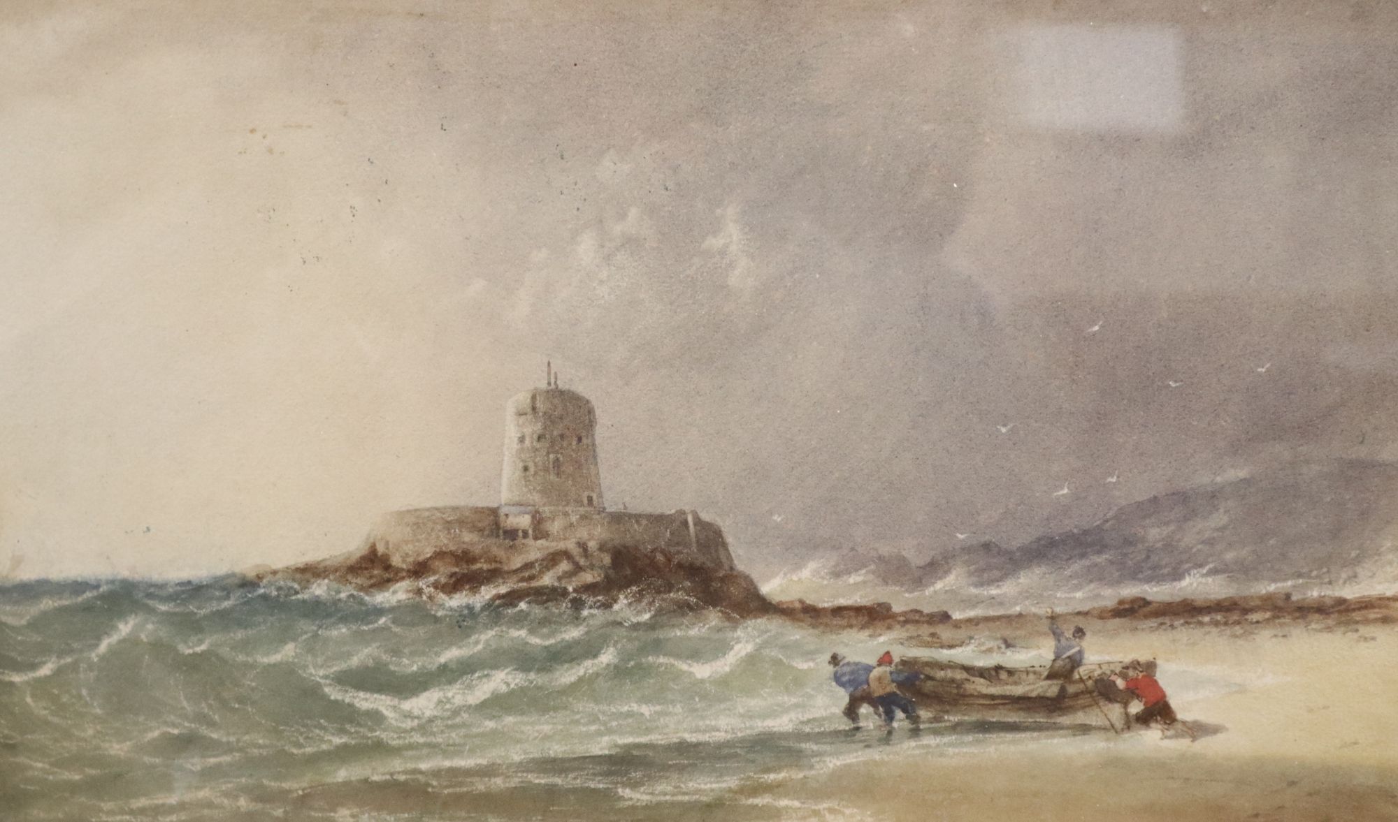 19th century English School, two watercolours, Fishermen along the coast, 17.5 x 42cm and 21 x 36cm